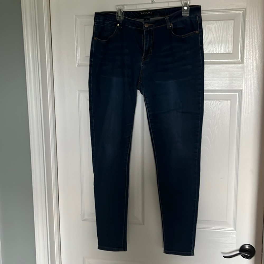 Button front skinny stretch jeans